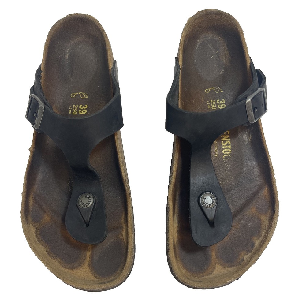 Birkenstock Gizeh Thong Sandals Black Leather Regular C/D‎ Womens 8-8.5 EU 39